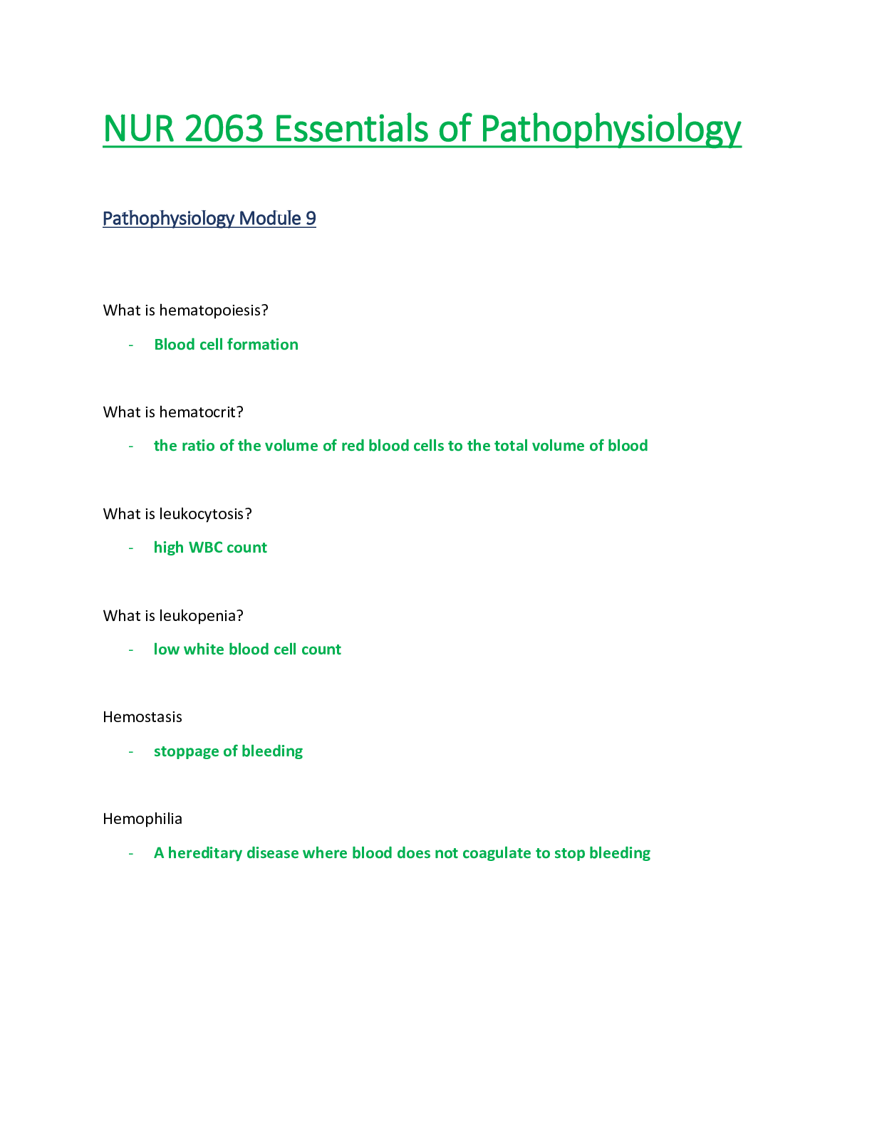 Preview of NUR 2063 / NUR2063: Essentials of Pathophysiology Module 9 Study Guide (Latest Update) Ras